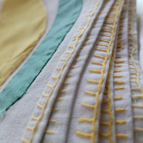 Vintage Card Tablecloth, Yellow Tulip 34"x34" Embroidered Linen | 1940s–50s - Picture 3 of 5